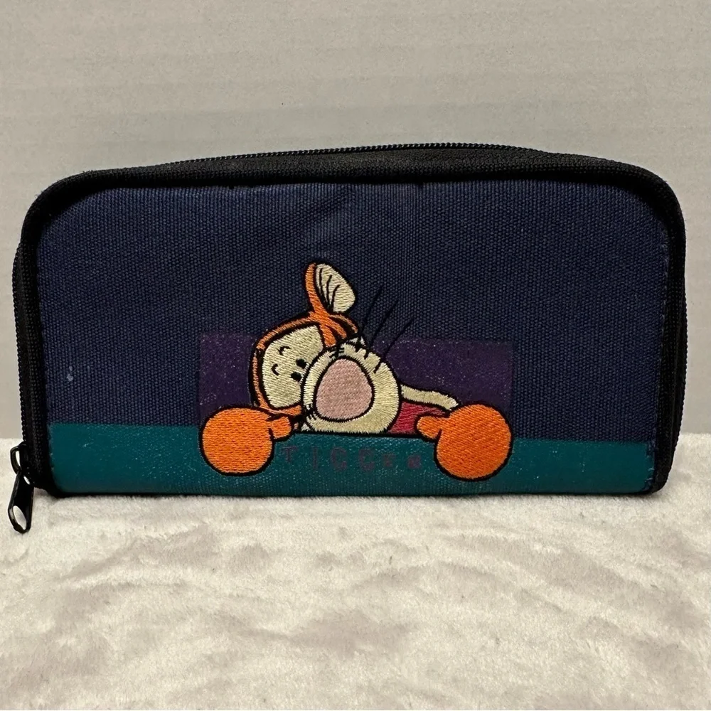 Pooh brand Tigger Canvas Zipper Wallet Embroidered Rare navy blue Disney